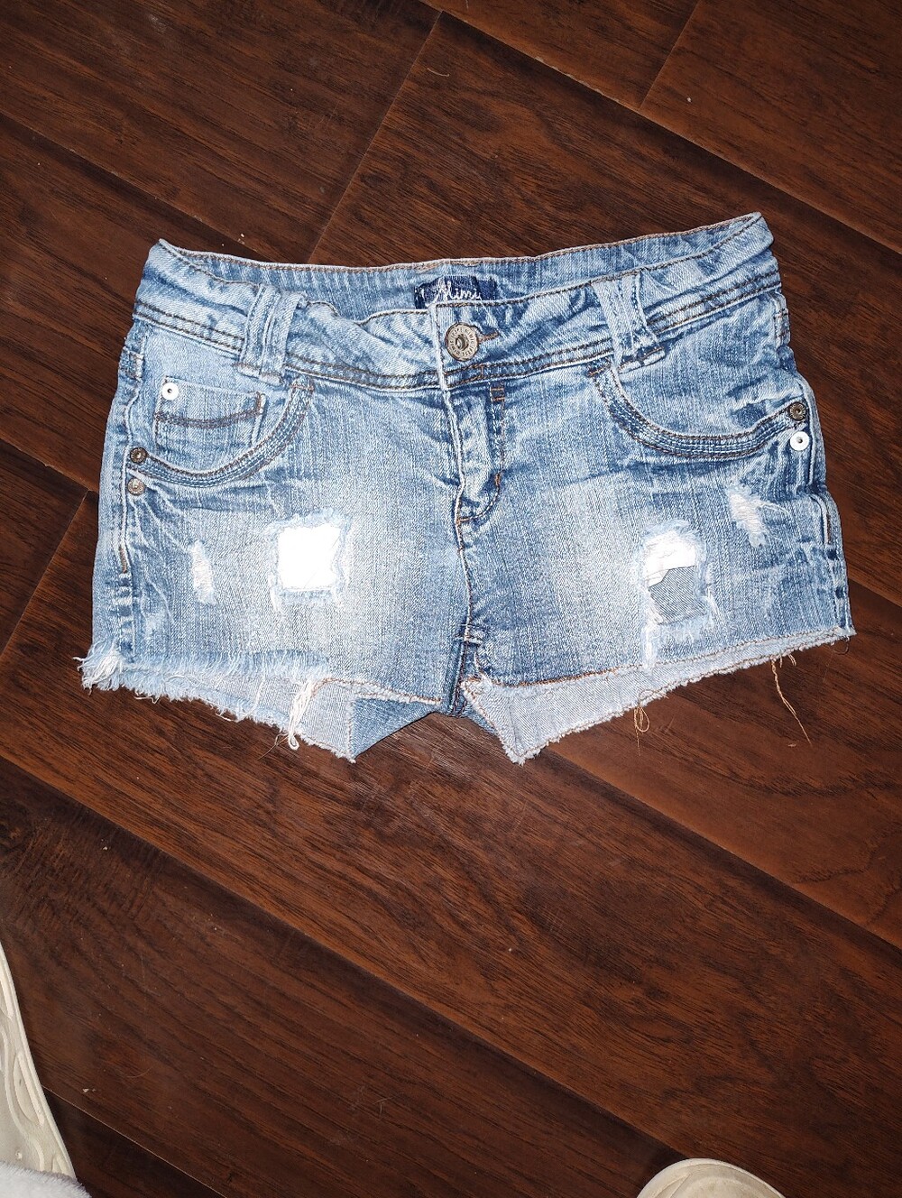Light Blue Distressed Jean Low Rise Waist Y2K Shorts By Mimic